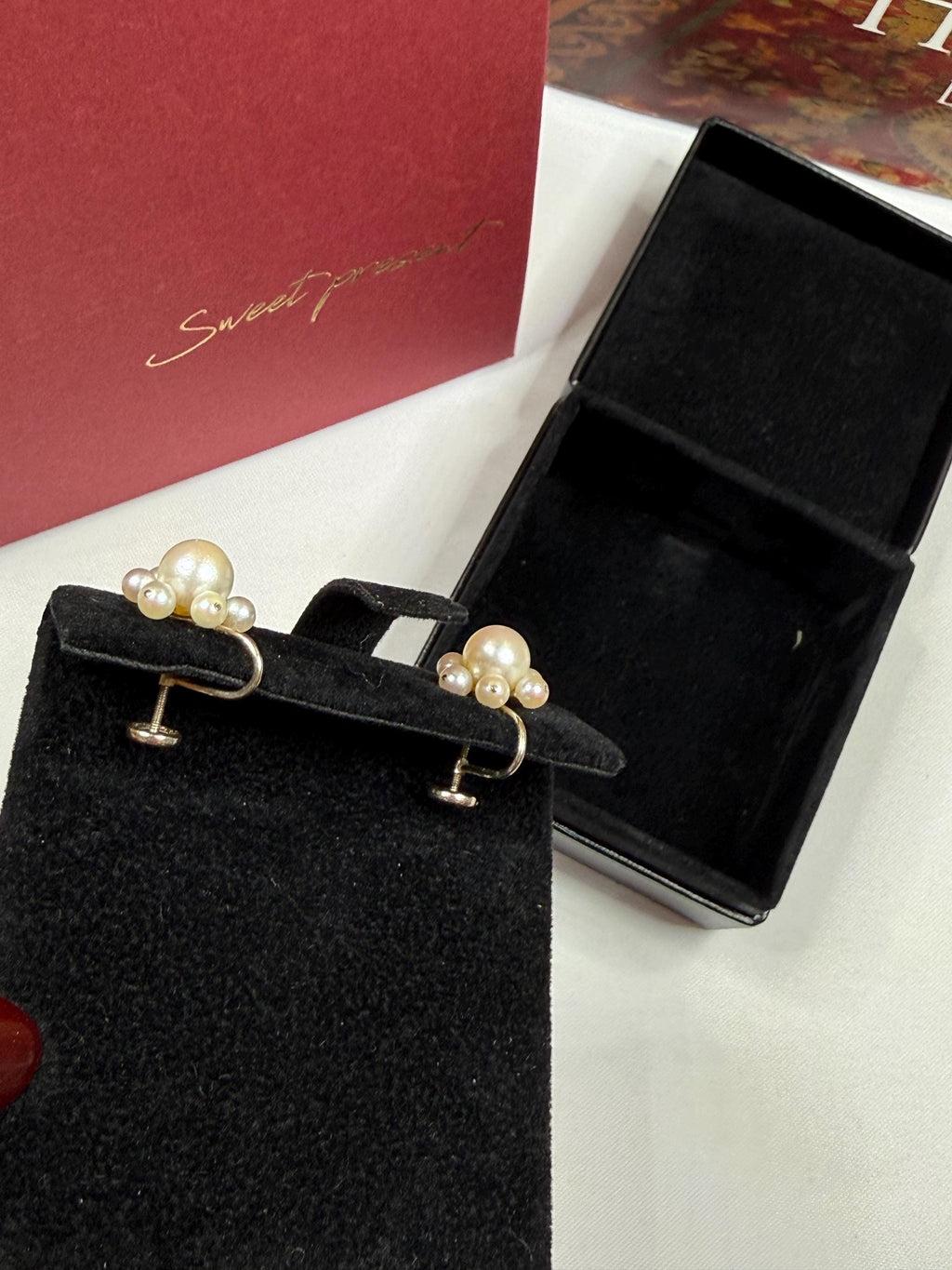 Vintage 1950’s  14ct Gold Daisy Akoya Pearl Earrings For Non-Pierced Ears  E-061
