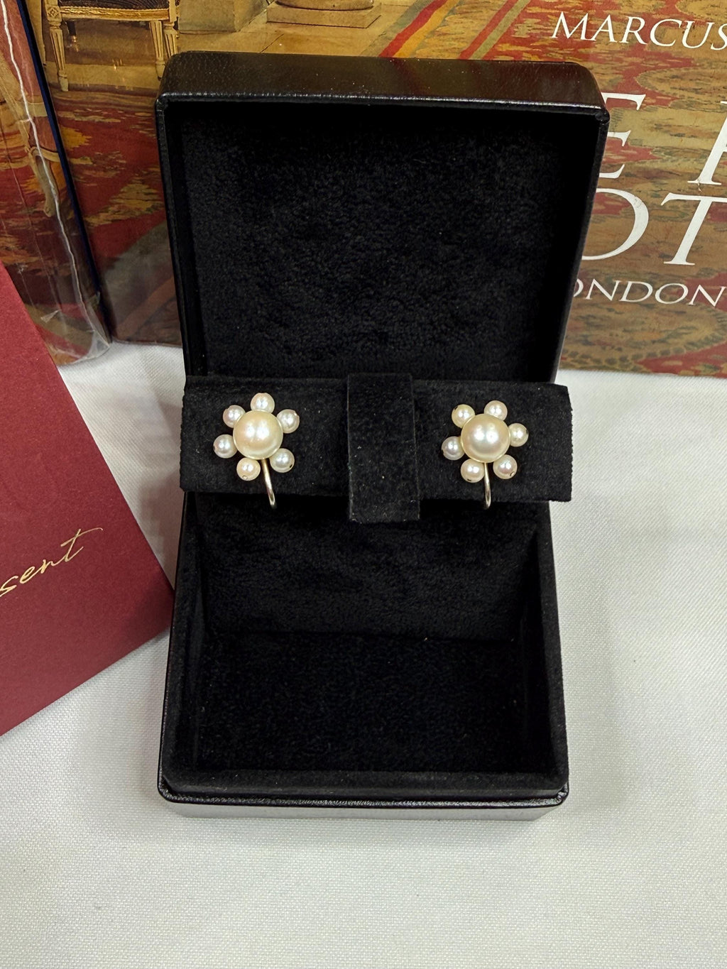 Vintage 1950’s  14ct Gold Daisy Akoya Pearl Earrings For Non-Pierced Ears  E-061