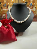 Real Cultured 10mm Pearl Necklace w Silver Cubic Zirconia Spacers - N141
