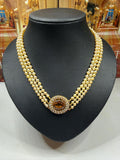 Vintage 1960s Triple Strand Akoya Pearl Necklace – 9ct Gold Citrine Clasp - N139