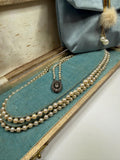 Art Deco Graduated Double Strand Japanese Akoya Saltwater Pearl Necklace Silver Marcasite Clasp -N146