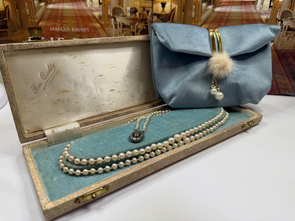 Art Deco Graduated Double Strand Japanese Akoya Saltwater Pearl Necklace Silver Marcasite Clasp -N146