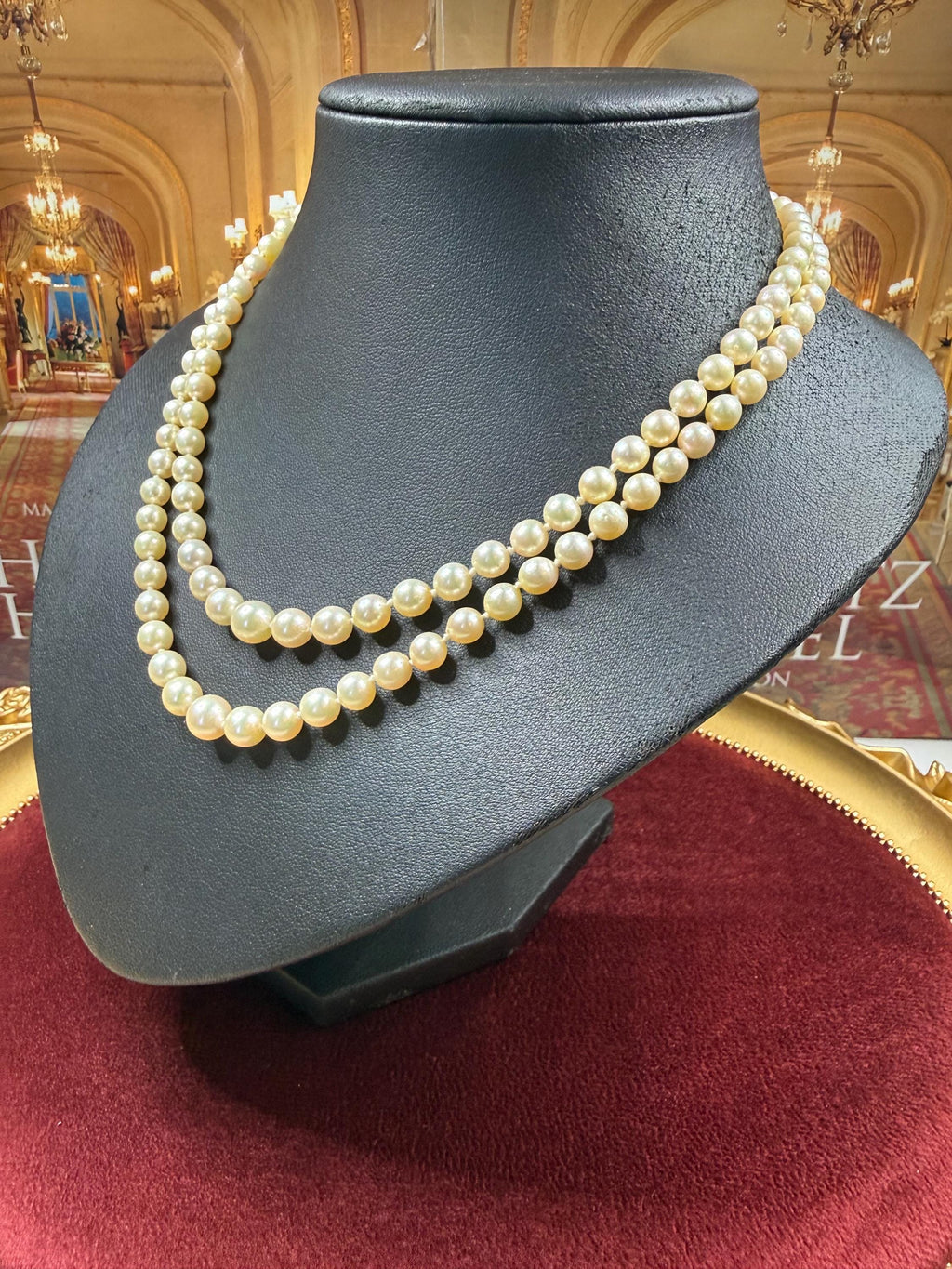 Vintage 9ct Gold Double Strand Graduated 5-8mm Real Saltwater Pearl Necklace - N137