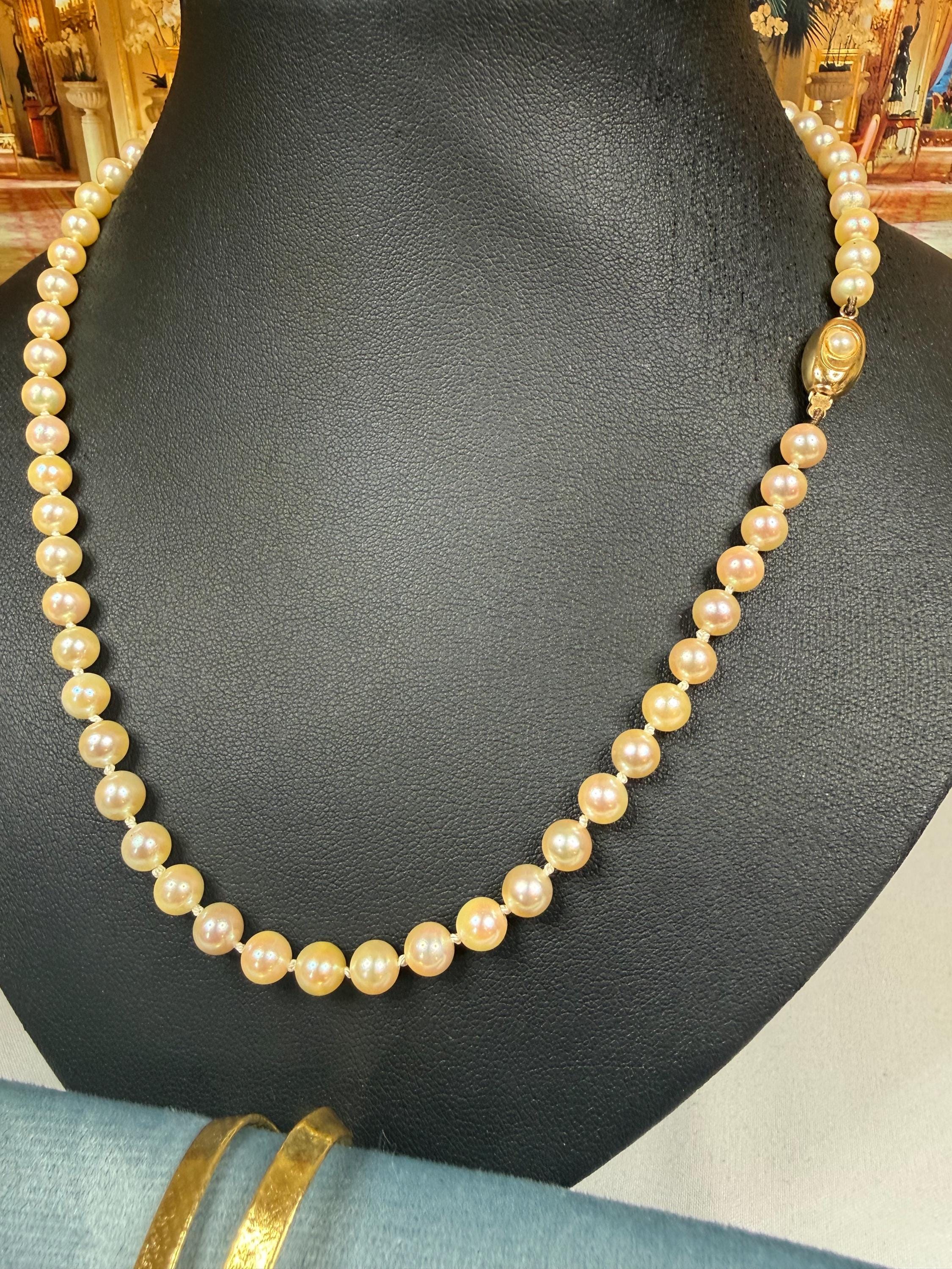 Vintage 9ct Gold Japanese Akoya Saltwater Pearl Necklace High Quality 19.5in - N157A