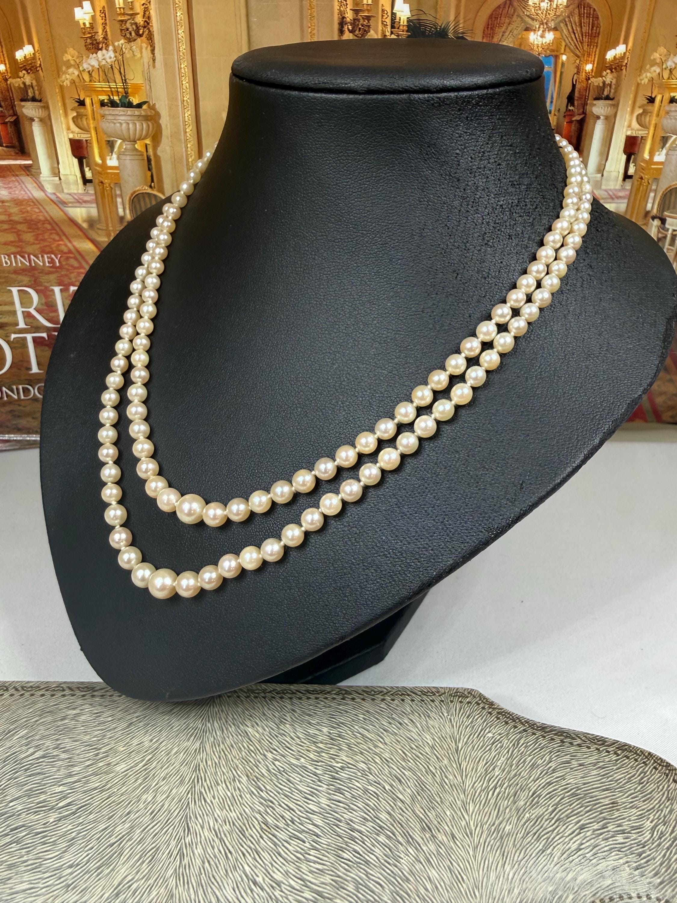 Vintage 1964 Graduated Saltwater Akoya Pearl Necklace 9ct Gold Amethyst Clasp - N151