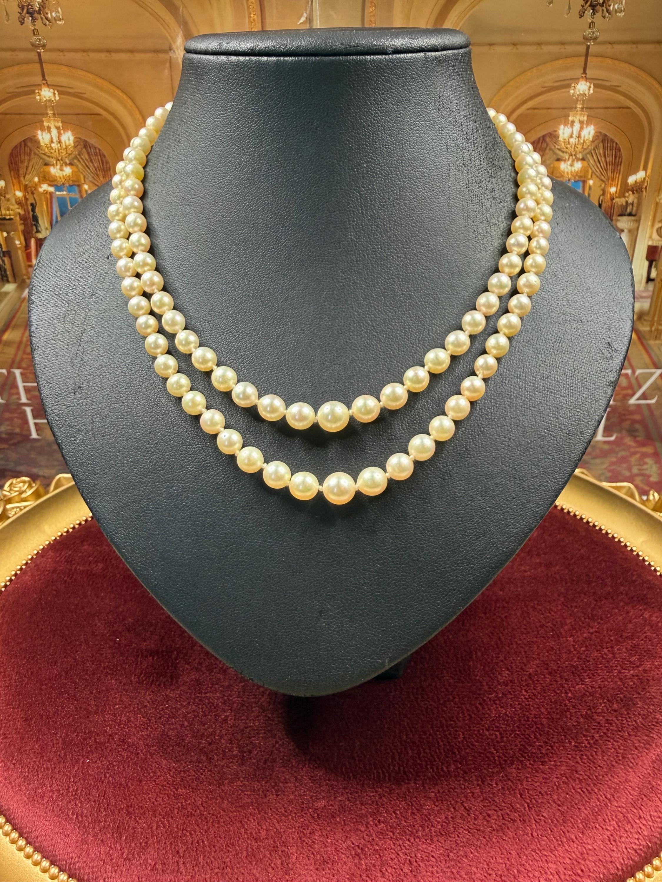 Vintage 9ct Gold Double Strand Graduated 5-8mm Real Saltwater Pearl Necklace - N137