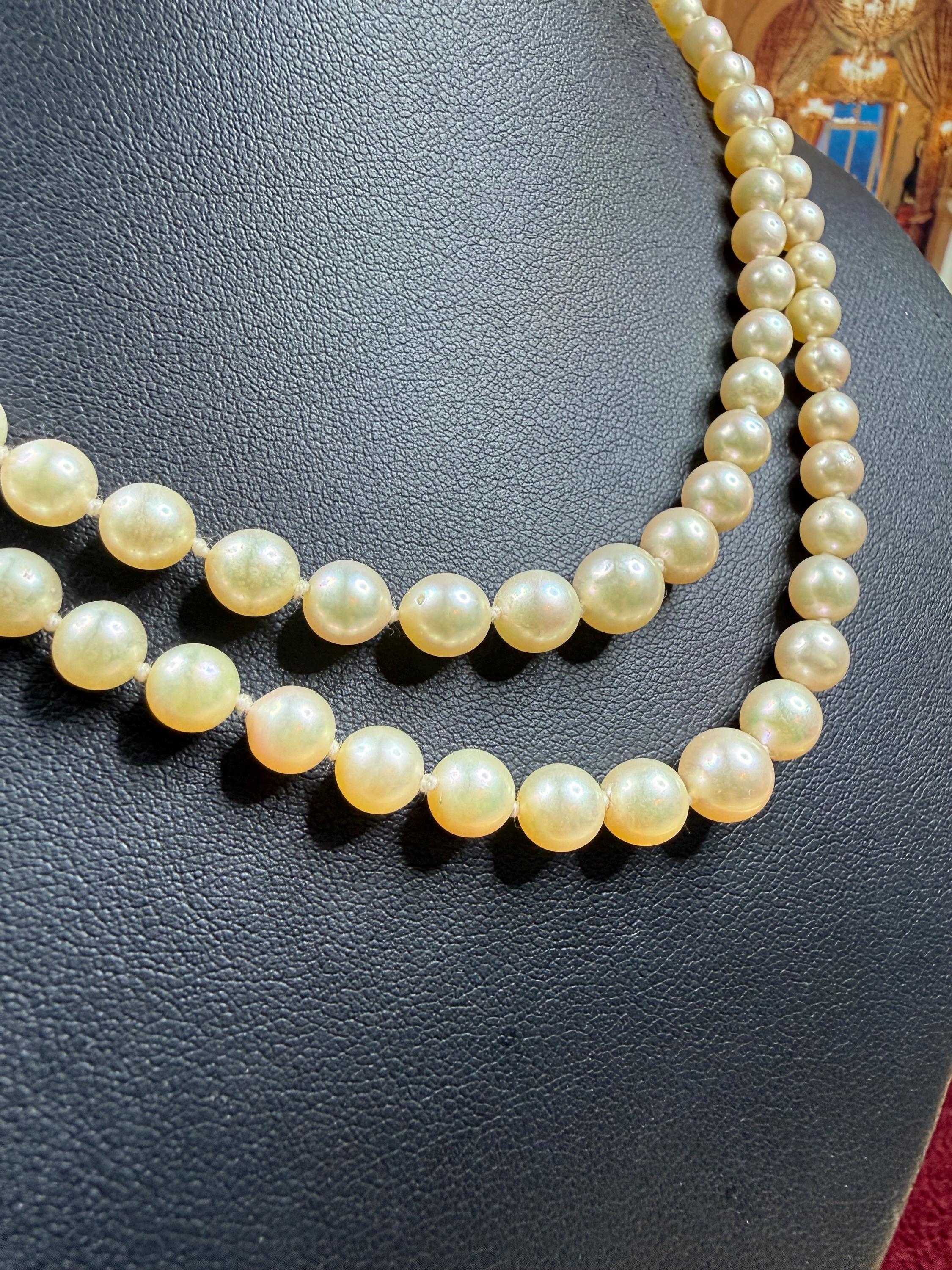 Vintage 9ct Gold Double Strand Graduated 5-8mm Real Saltwater Pearl Necklace - N137