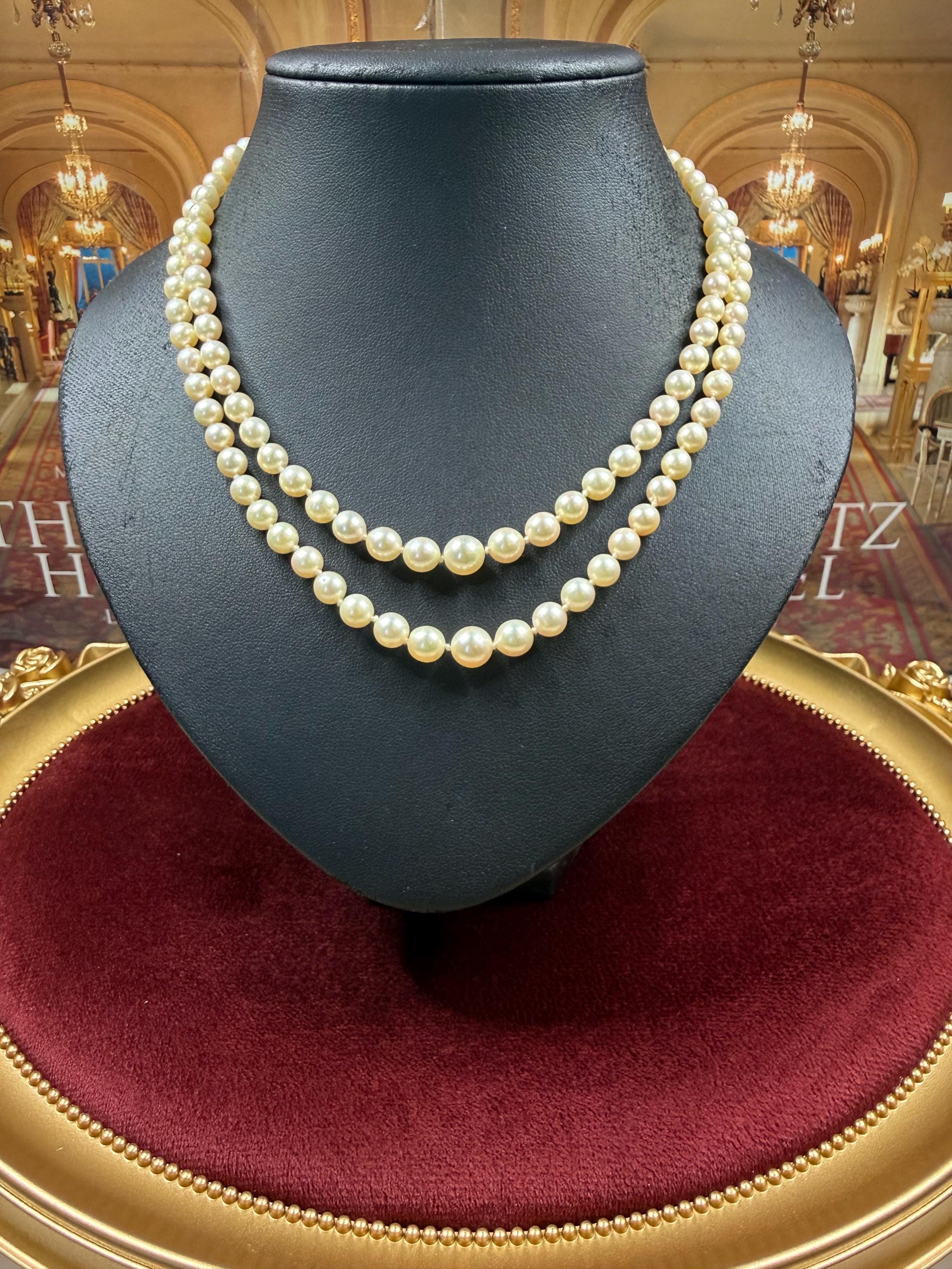 Vintage 9ct Gold Double Strand Graduated 5-8mm Real Saltwater Pearl Necklace - N137