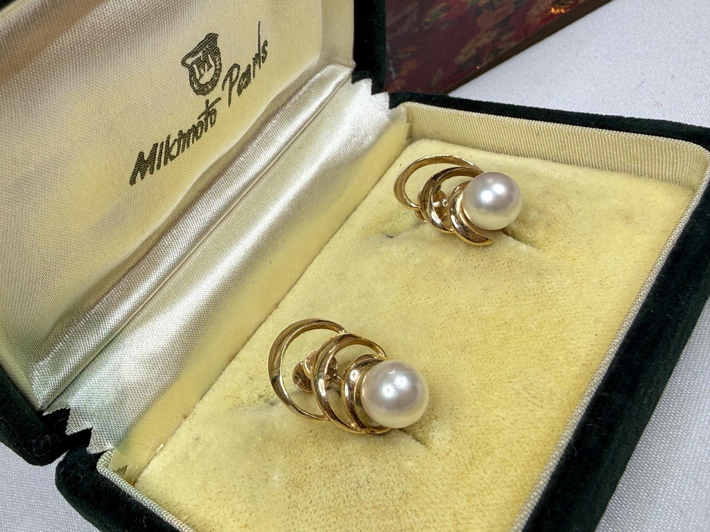 Vintage Mikimoto 14ct Yellow Gold Swirl Scew on Earrings For Non Pierced Ears - E-158
