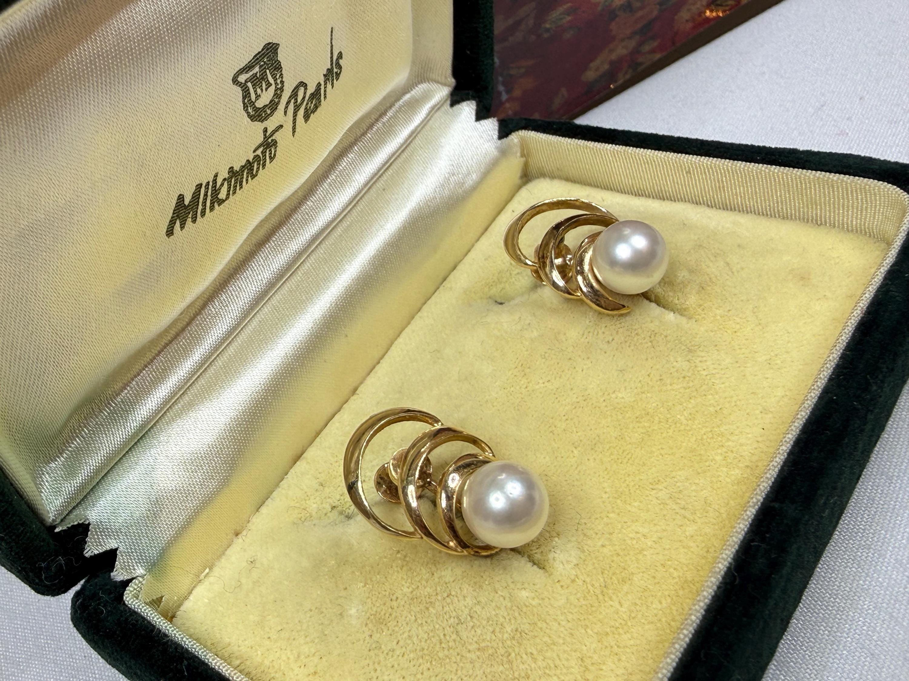 Vintage Mikimoto 14ct Yellow Gold Swirl Scew on Earrings For Non Pierced Ears - E-158