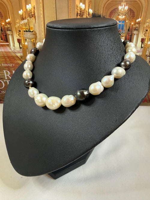 Baroque South Sea & Tahitian Pearl Necklace - 17mm, Silver Clasp - N-030