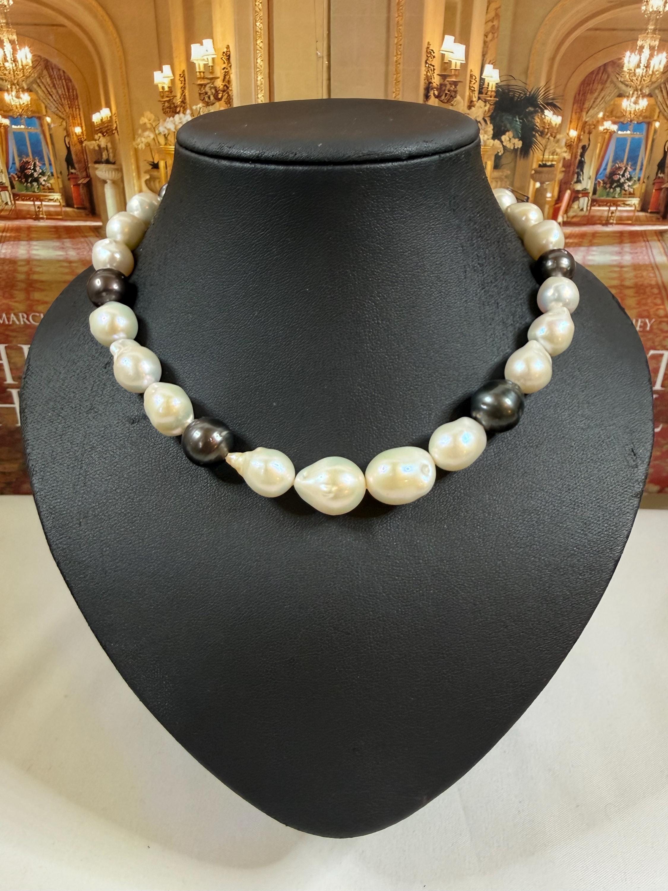Baroque South Sea & Tahitian Pearl Necklace - 17mm, Silver Clasp - N-030