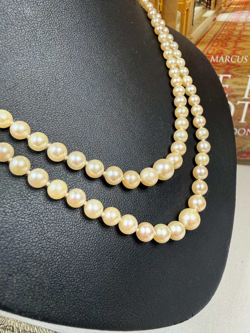 Vintage 1964 Graduated Saltwater Akoya Pearl Necklace 9ct Gold Amethyst Clasp - N151