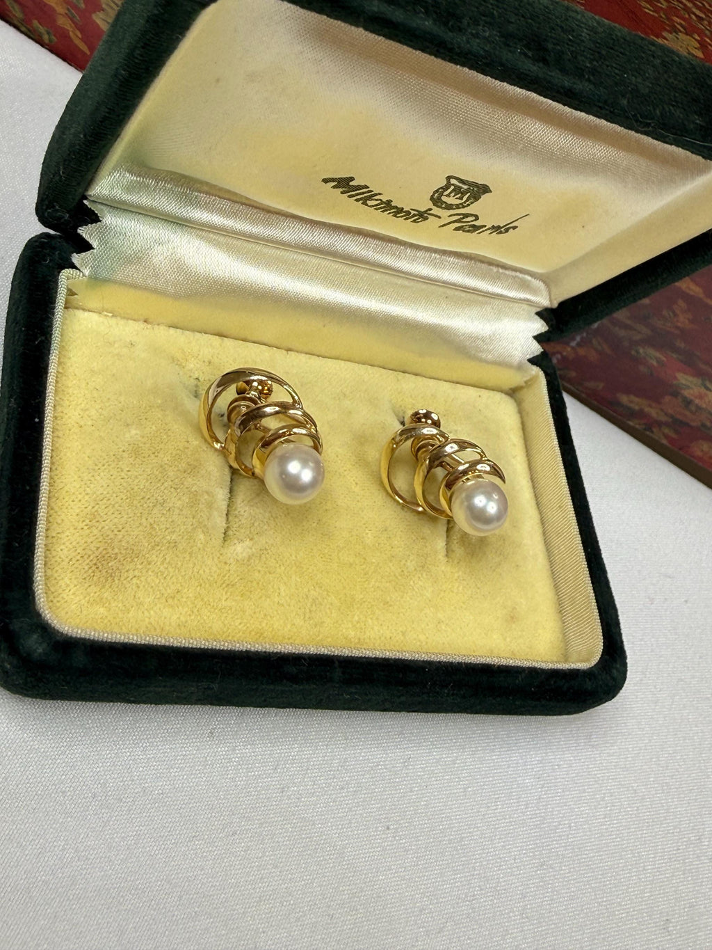 Vintage Mikimoto 14ct Yellow Gold Swirl Scew on Earrings For Non Pierced Ears - E-158