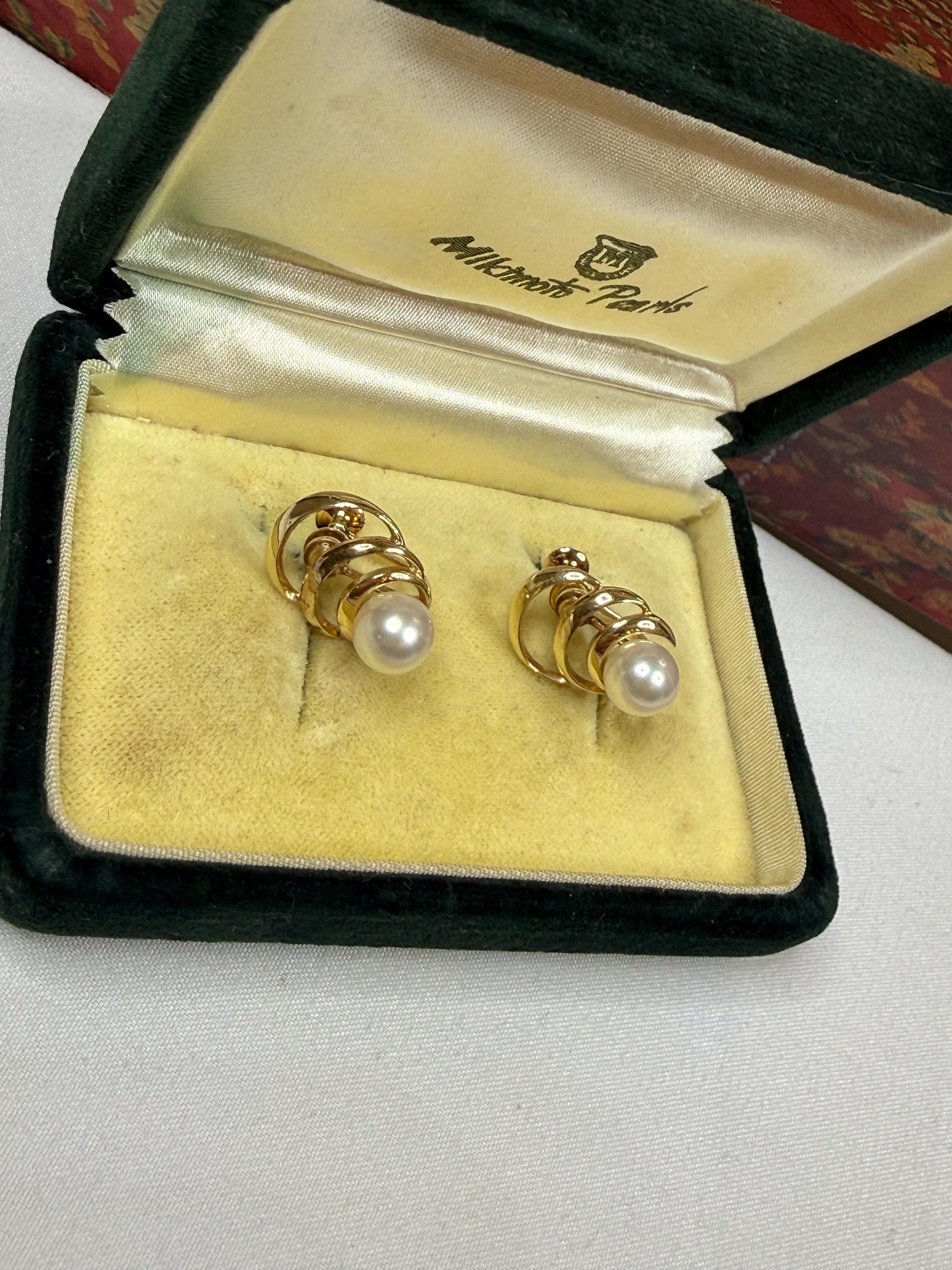 Vintage Mikimoto 14ct Yellow Gold Swirl Scew on Earrings For Non Pierced Ears - E-158