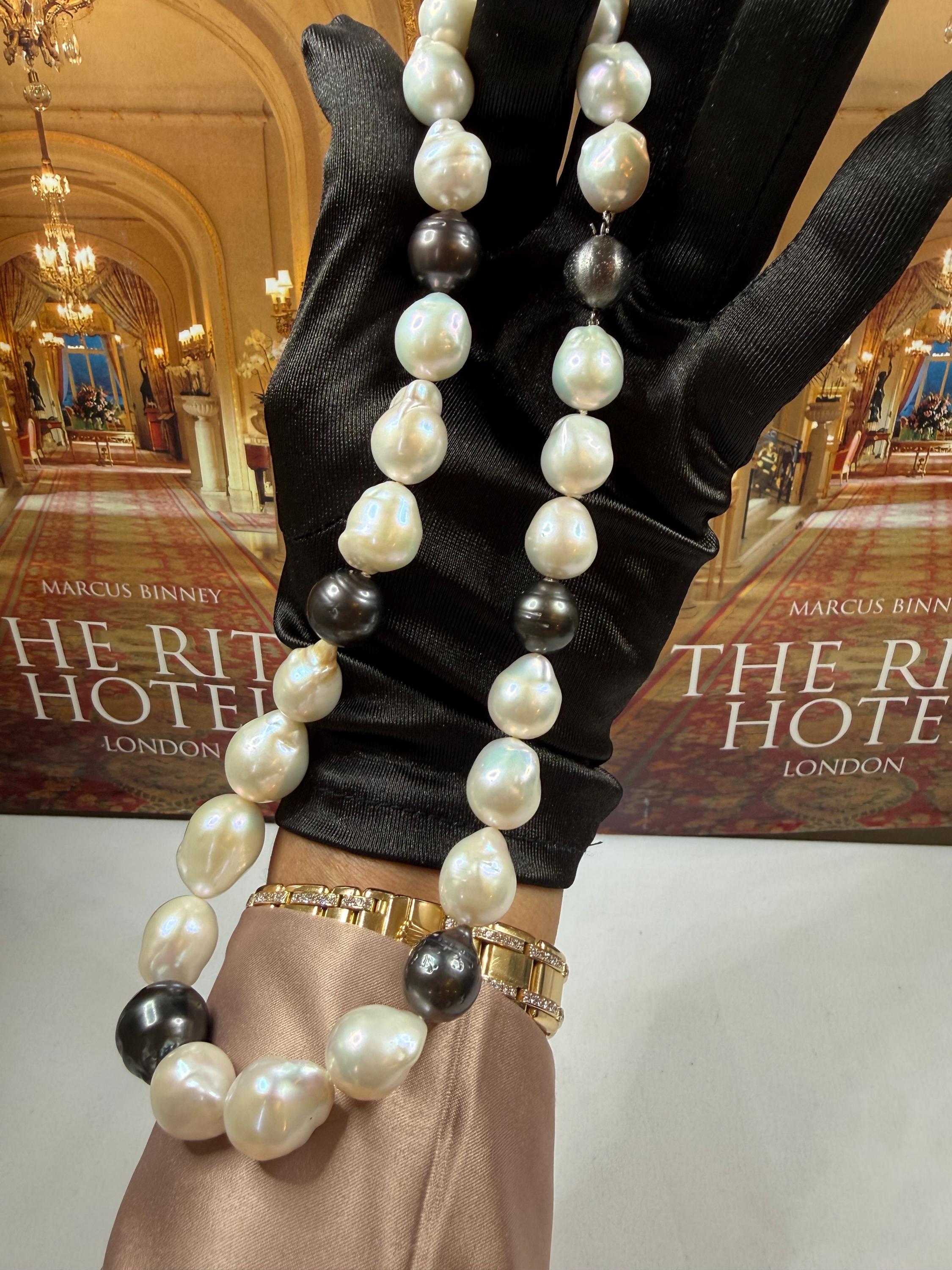 Baroque South Sea & Tahitian Pearl Necklace - 17mm, Silver Clasp - N-030