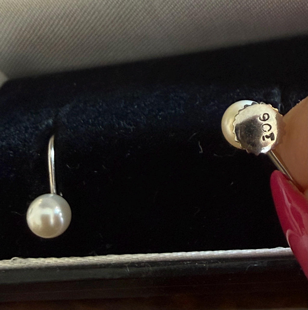 Vintage 1950s 9ct Gold Saltwater Akoya Pearl 6mm Earrings - E-167B
