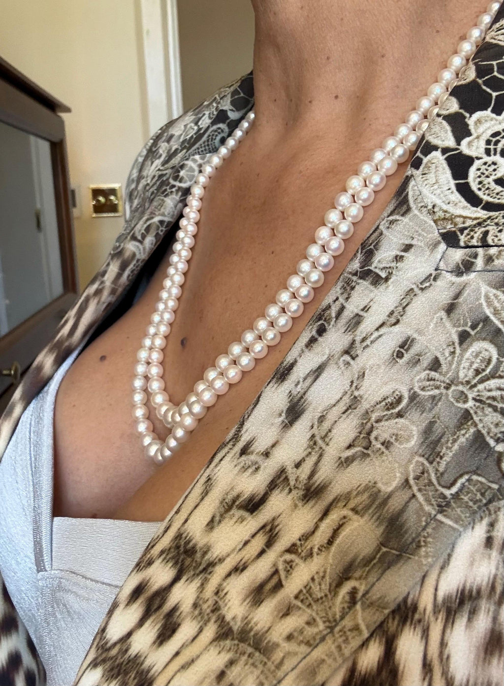 Vintage Ciro Saltwater Akoya Pearl Graduated Double Strand Necklace With Original Box and Certificate- N-002