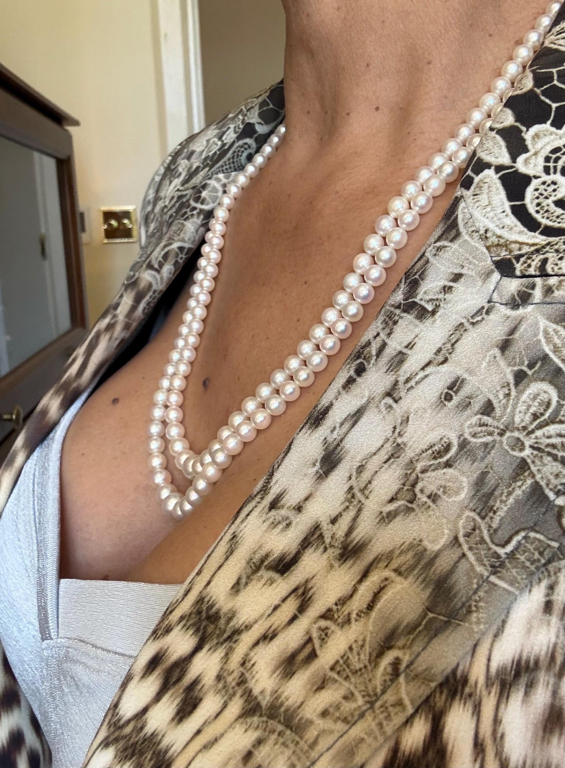 Vintage Ciro Saltwater Akoya Pearl Graduated Double Strand Necklace With Original Box and Certificate- N-002