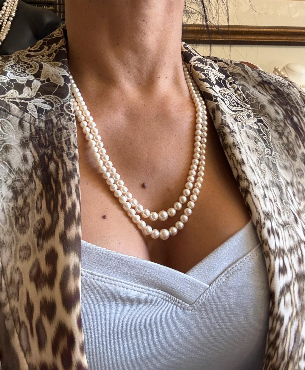 Vintage Ciro Saltwater Akoya Pearl Graduated Double Strand Necklace With Original Box and Certificate- N-002
