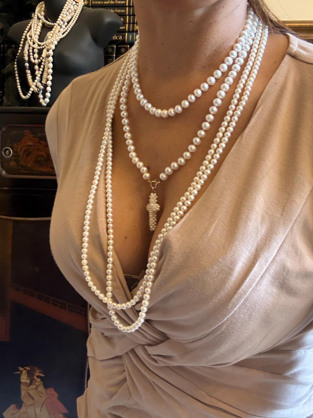 Two 14ct Gold Freshwater Pearl Necklaces and Freshwater Pearl Cross - N-168B