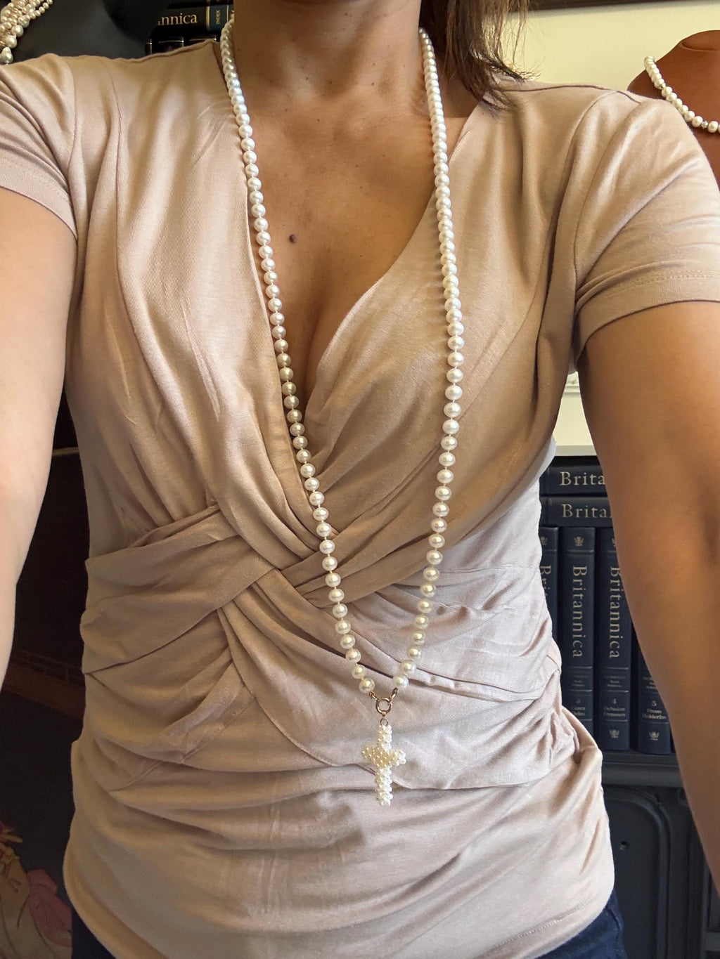 Two 14ct Gold Freshwater Pearl Necklaces and Freshwater Pearl Cross - N-168B