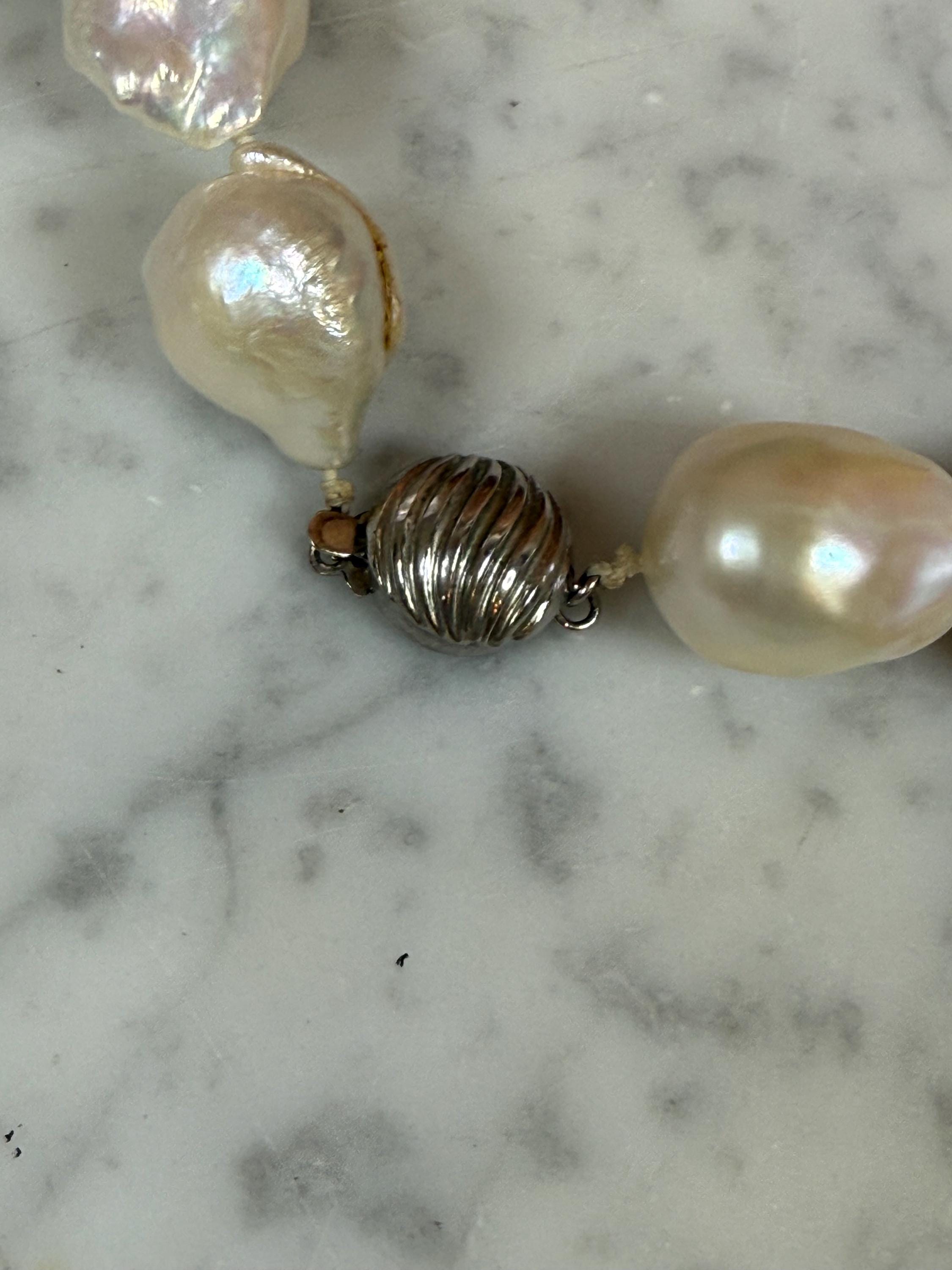 Huge Glamorous Real Baroque Freshwater Pearl Necklace Silver Clasp - N-166