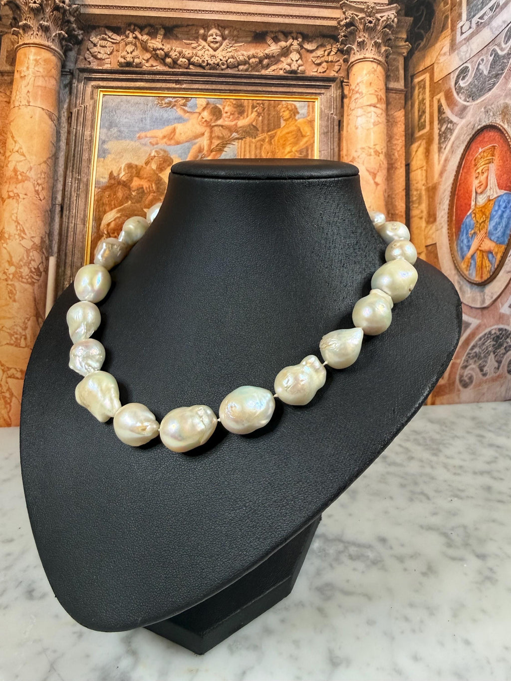 Huge Glamorous Real Baroque Freshwater Pearl Necklace Silver Clasp - N-166