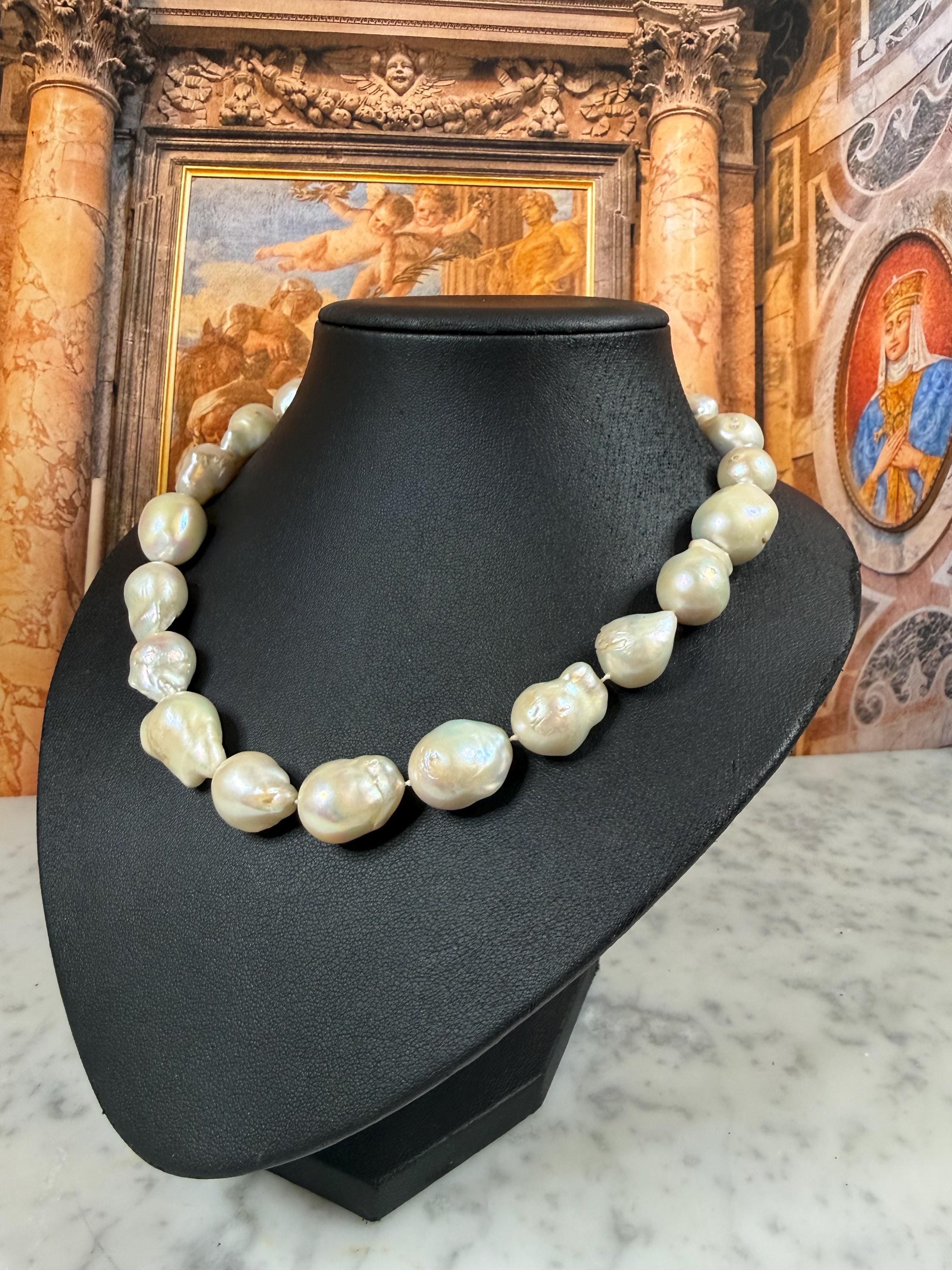 Huge Glamorous Real Baroque Freshwater Pearl Necklace Silver Clasp - N-166