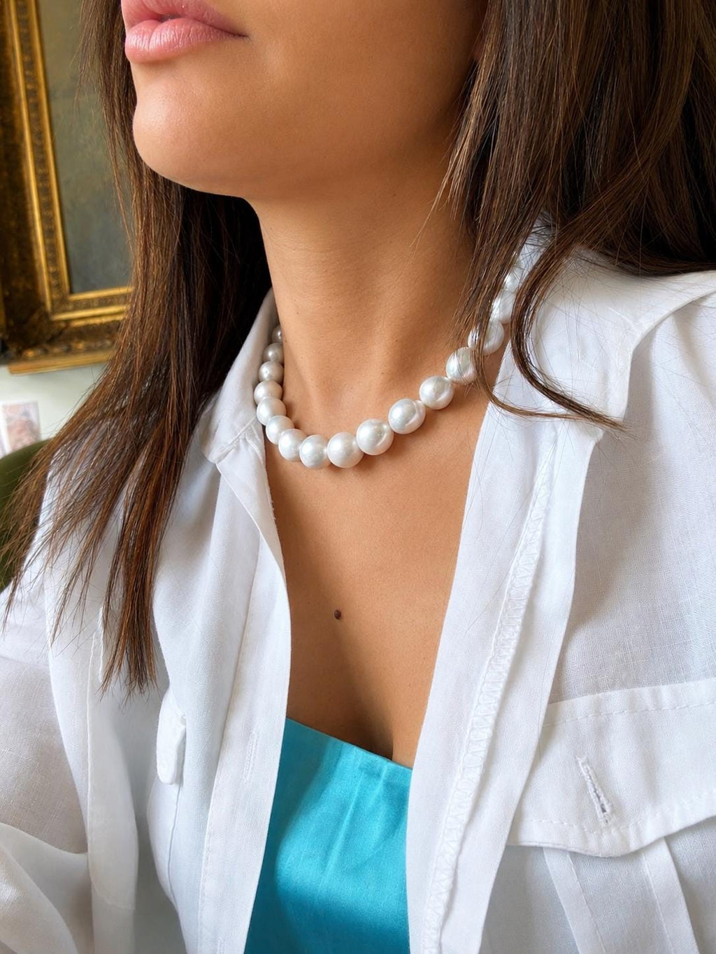 Huge 14mm Saltwater South Sea Baroque Pearl Necklace - N 178