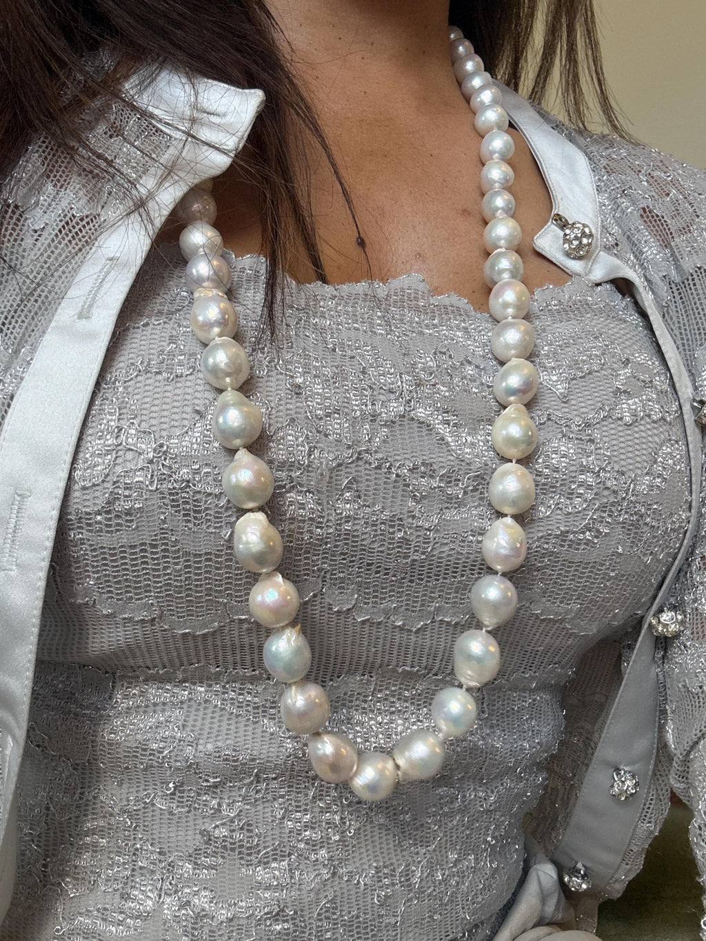 Opera Length Baroque South Sea Pearl Necklace - Silver Magnetic Clasp - N124