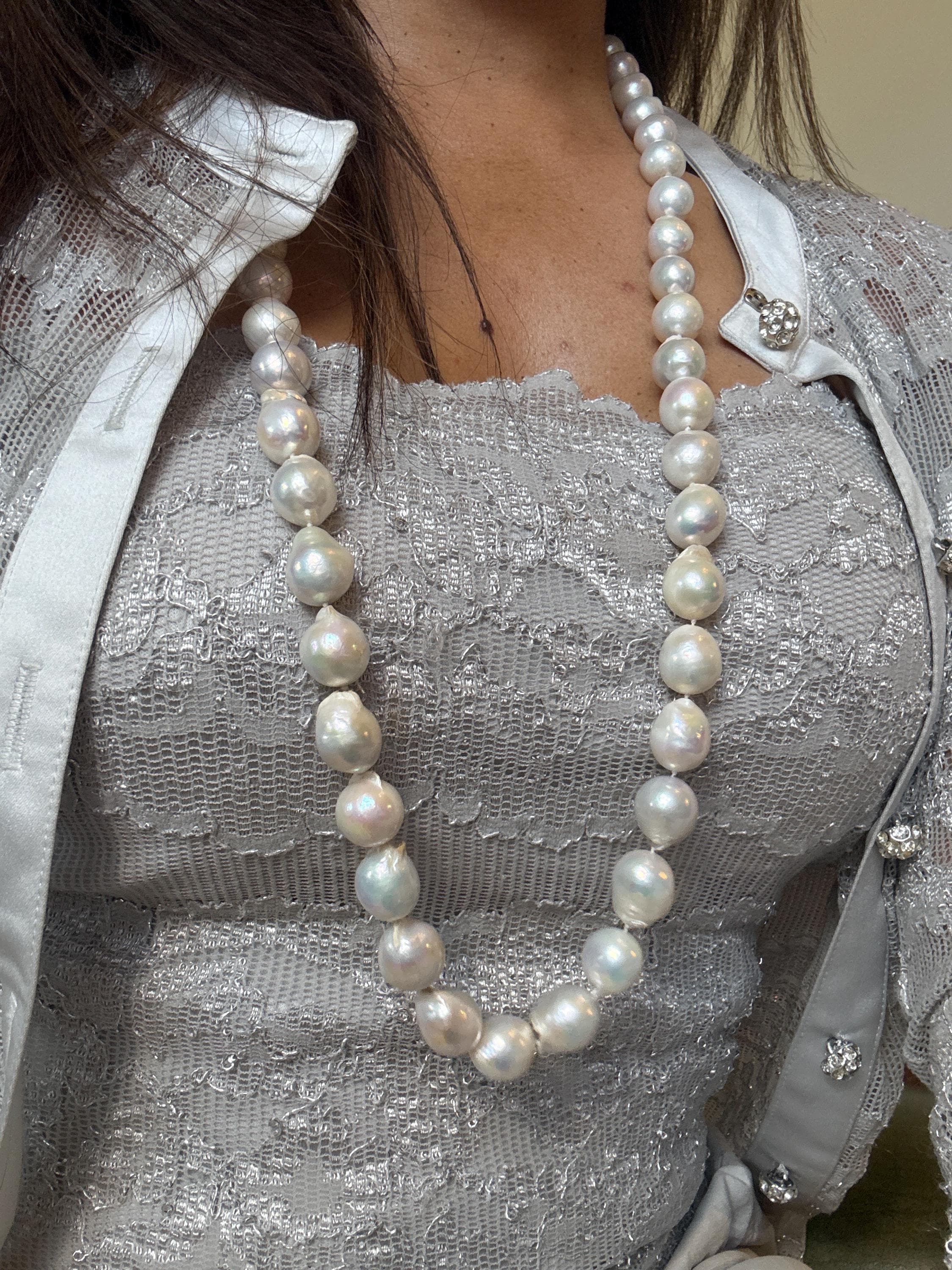 Opera Length Baroque South Sea Pearl Necklace - Silver Magnetic Clasp - N124