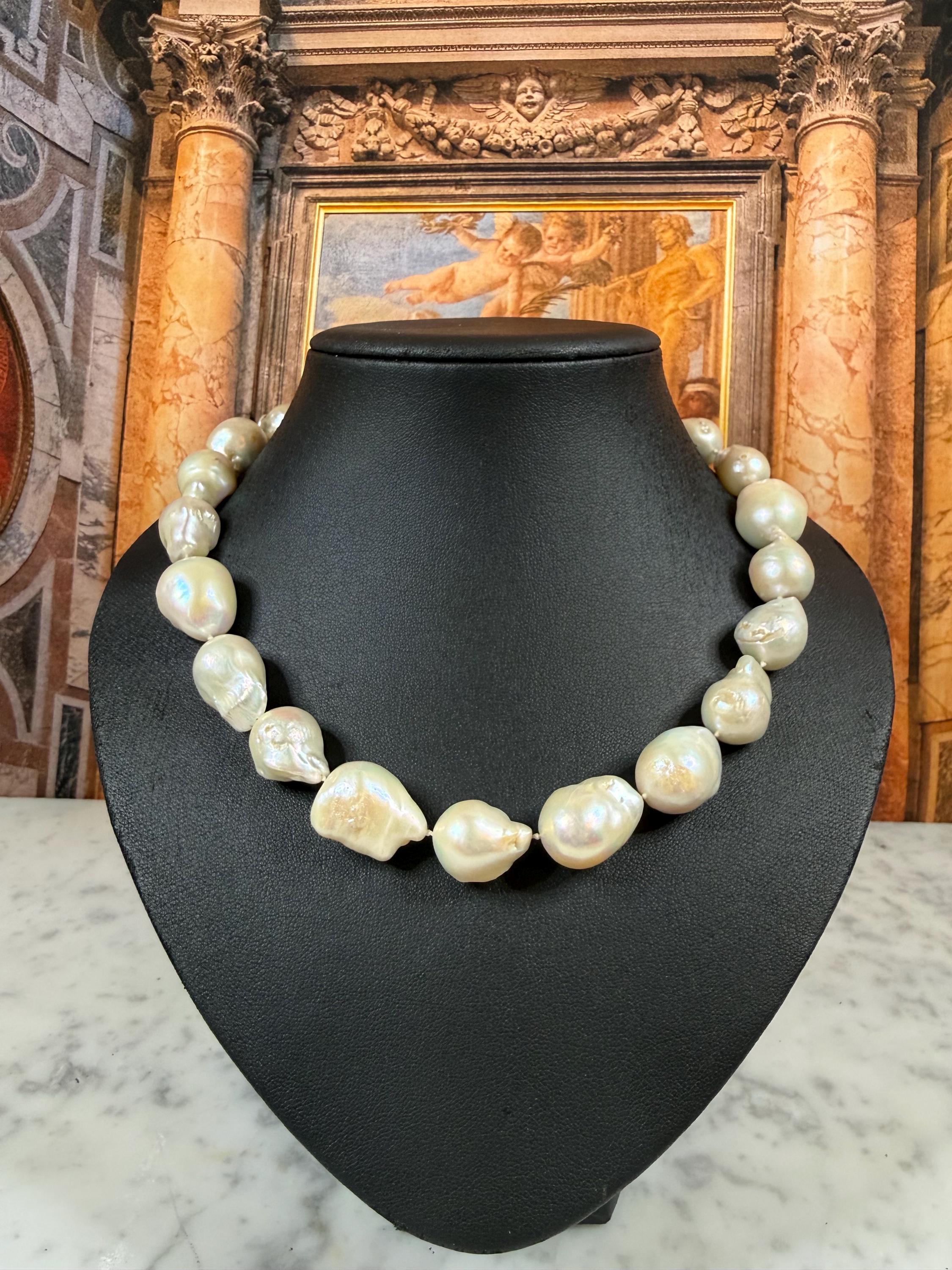 Huge Glamorous Real Baroque Freshwater Pearl Necklace Silver Clasp - N-166