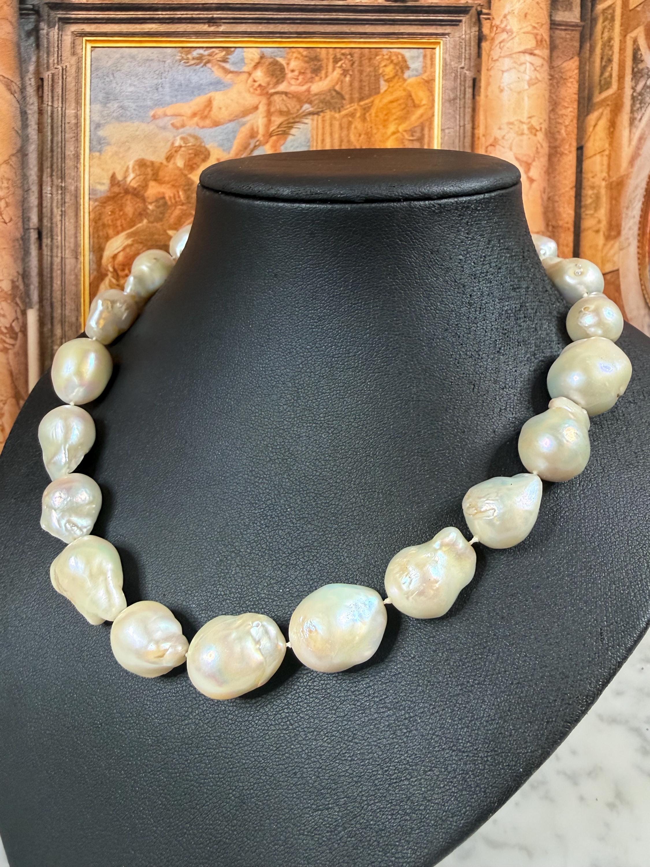 Huge Glamorous Real Baroque Freshwater Pearl Necklace Silver Clasp - N-166