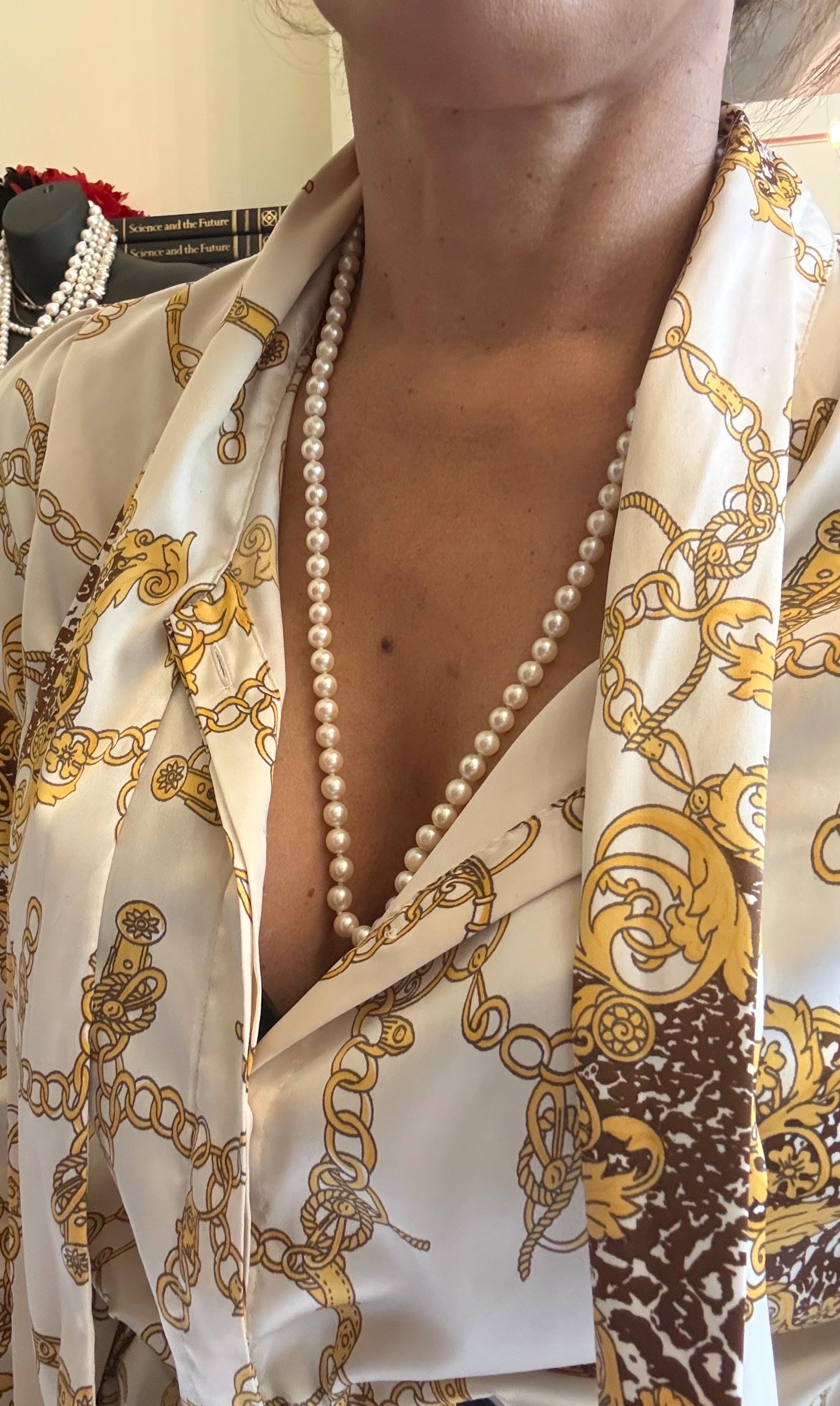 Vintage 18ct Gold Saltwater Akoya Pearl Necklace 25in Gift Idea - N055