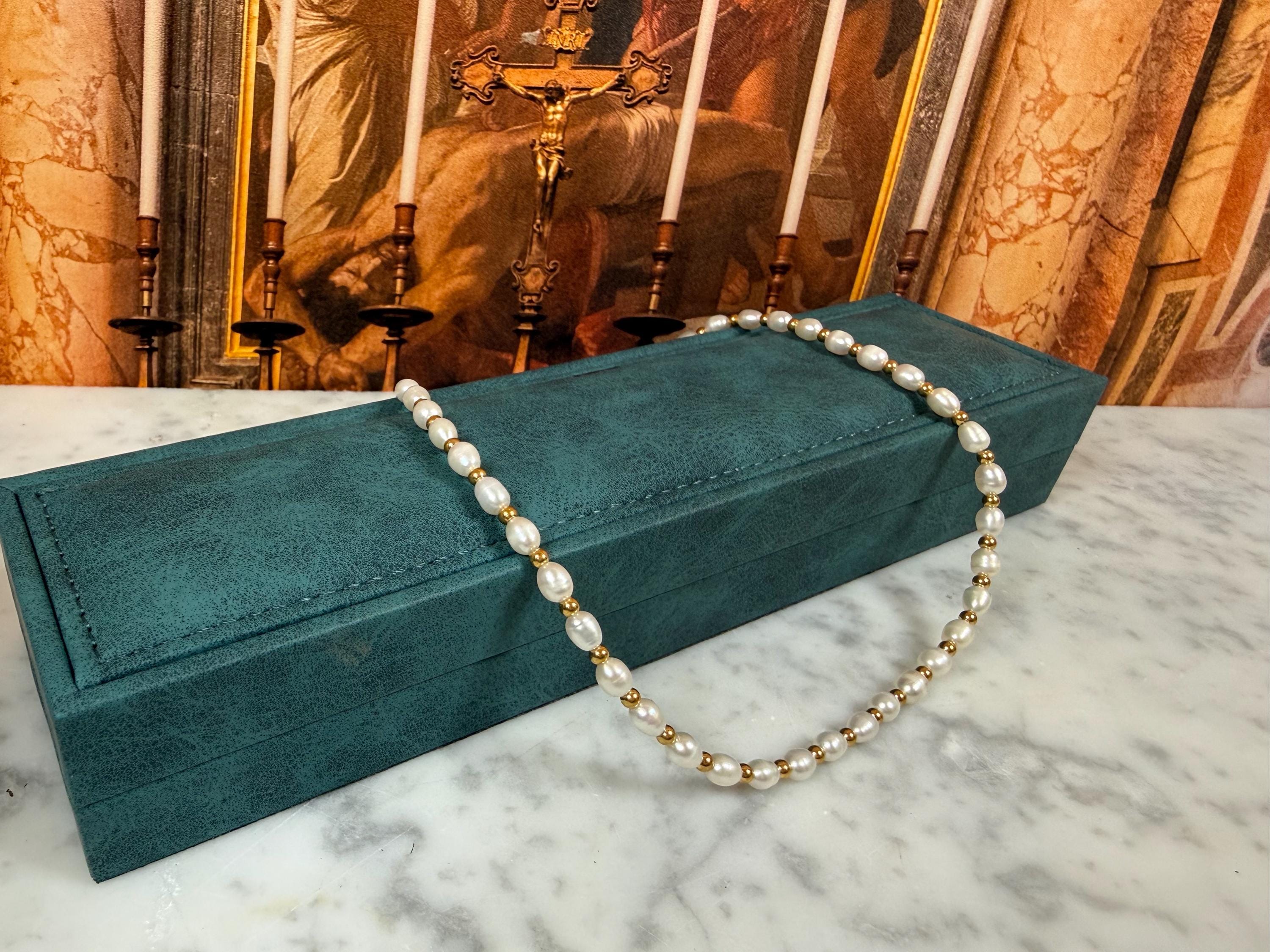 18Ct Yellow Gold Bead and Freshwater Pearl Necklace- N-078