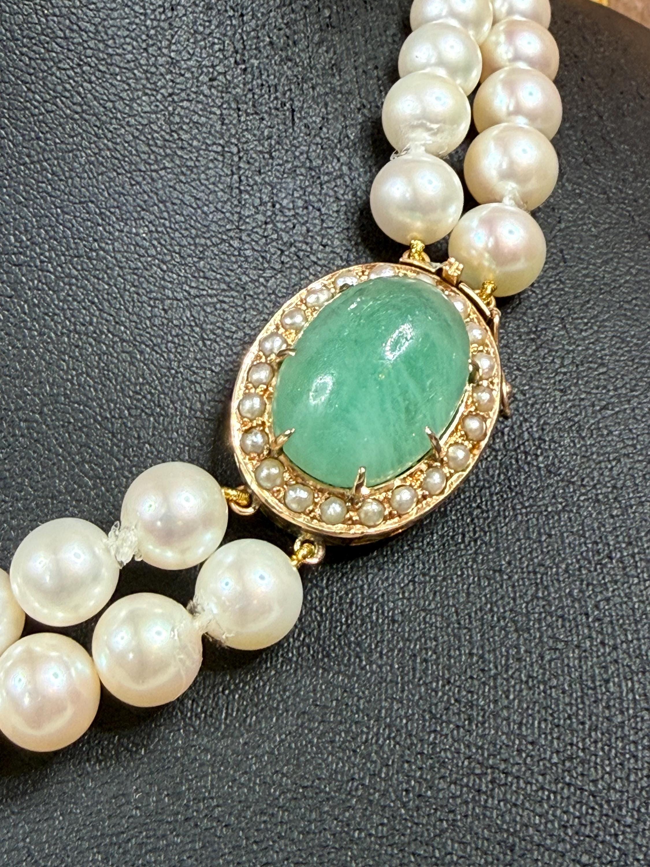 Vintage 14ct Yellow gold Aventurine Clasp AAA Freshwater Pearl Double Strand Necklace- N162A