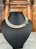 Vintage 14ct Yellow gold Aventurine Clasp AAA Freshwater Pearl Double Strand Necklace- N162A