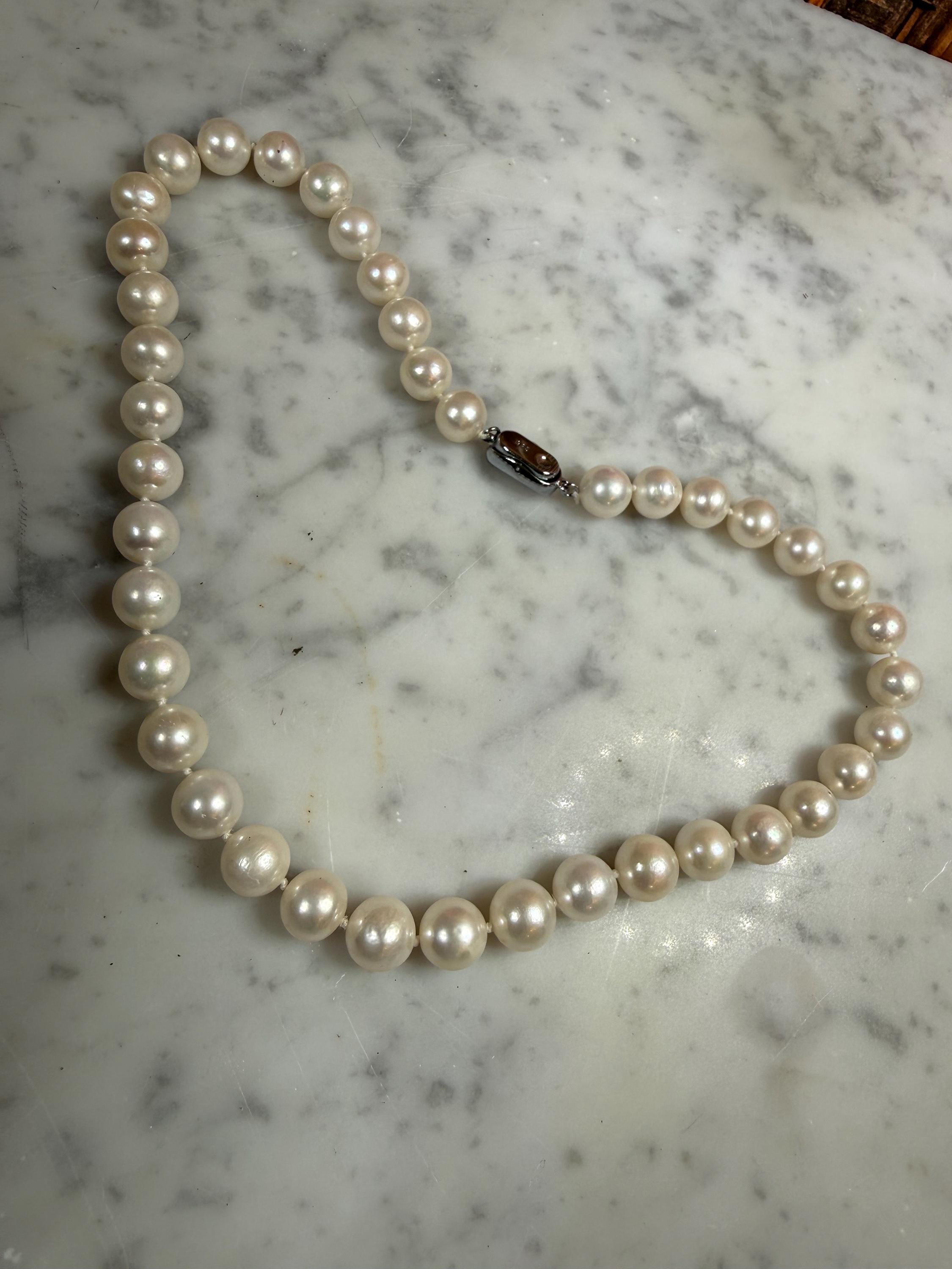 New Classic  17in 9mm Cultured Pearl Necklace Silver Push in Clasp Men & Ladies - N 180