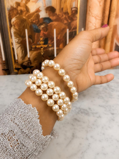 Estate Mid-Century 50s Four Strand South Sea Pearl Bracelet 9ct Gold diamond Clasp - B145