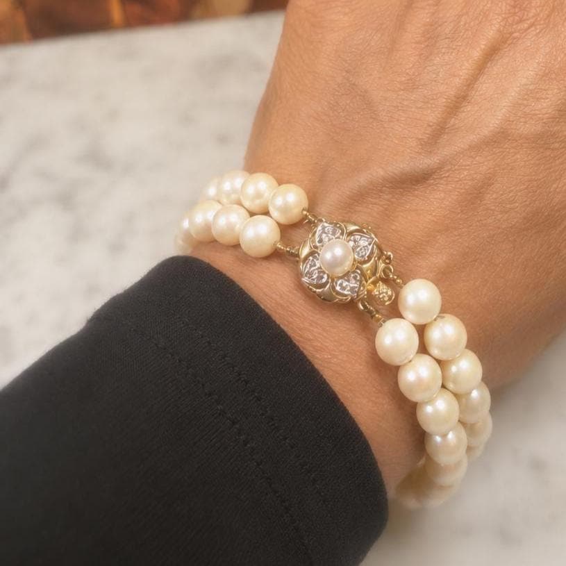 New 14ct Gold Double Strand Akoya Saltwater Pearl Bracelet B181